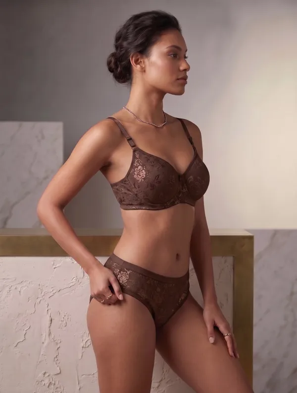 Brown_Nylon_Non-Wired_Padded_Lingerie_Set_For_Women