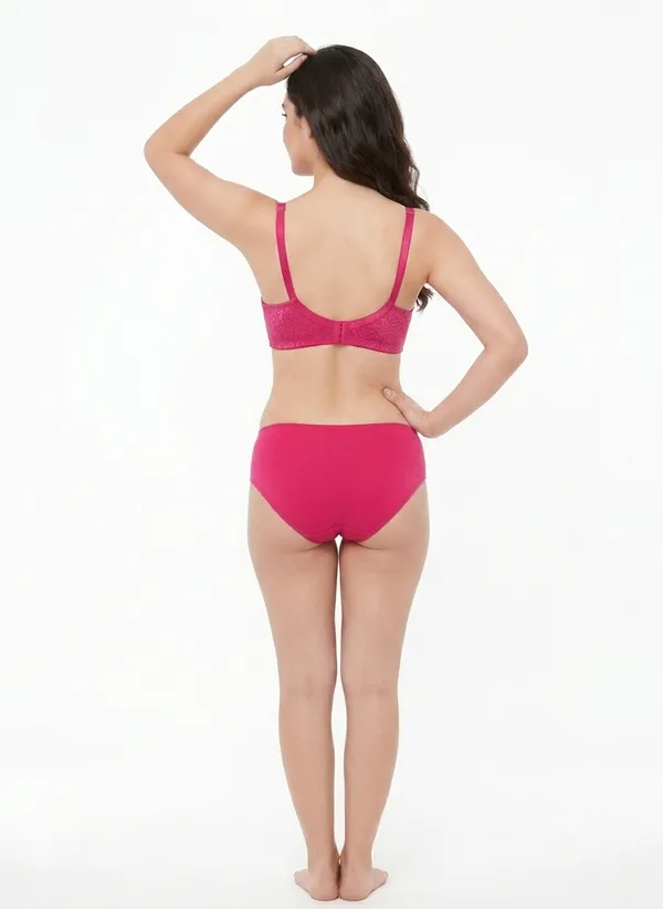 Pink_Nylon_Non-Wired_Padded_Lingerie_Set_For_Women