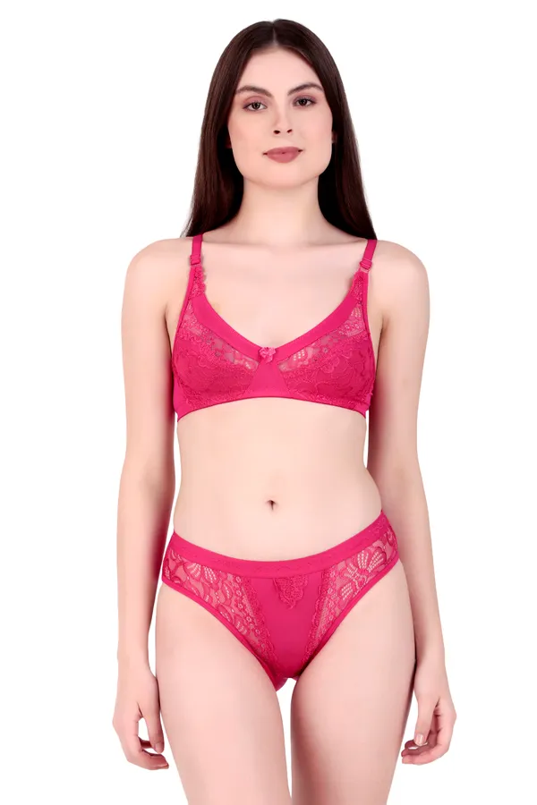 Pink_Nylon_Non-Wired_Non-Padded_Lingerie_Set_For_Women