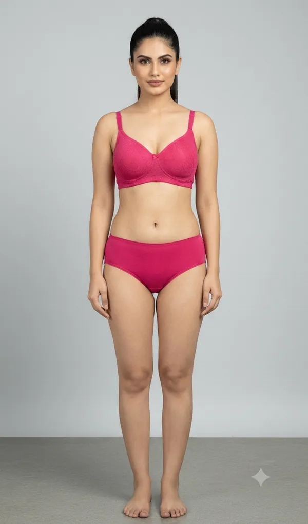 Pink_Nylon_Non-Wired_Padded_Lingerie_Set_For_Women