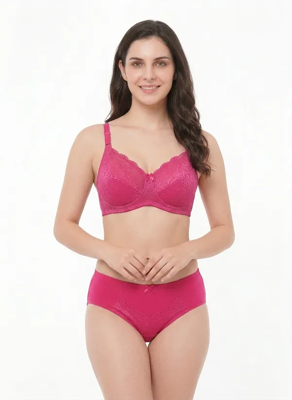 Pink_Nylon_Non-Wired_Padded_Lingerie_Set_For_Women