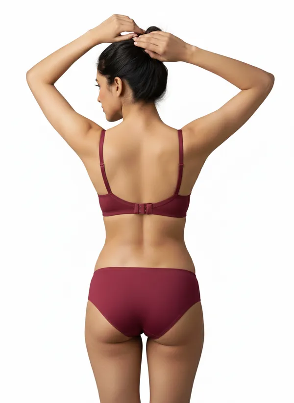 Maroon_Nylon_Non-Wired_Padded_Lingerie_Set_For_Women