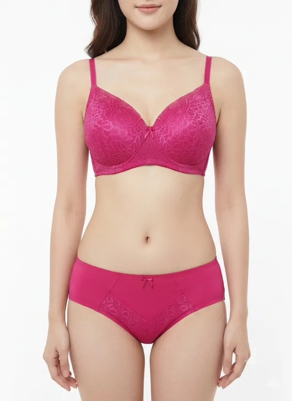 Pink_Nylon_Non-Wired_Padded_Lingerie_Set_For_Women