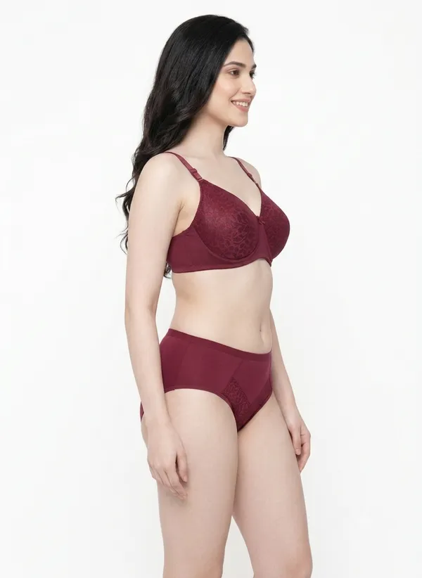 Maroon_Nylon_Non-Wired_Padded_Lingerie_Set_For_Women