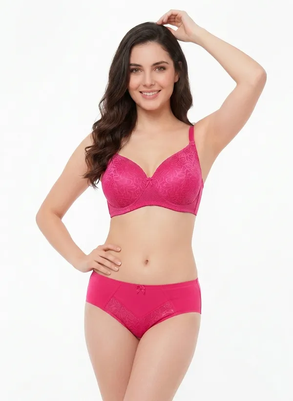 Pink_Nylon_Non-Wired_Padded_Lingerie_Set_For_Women