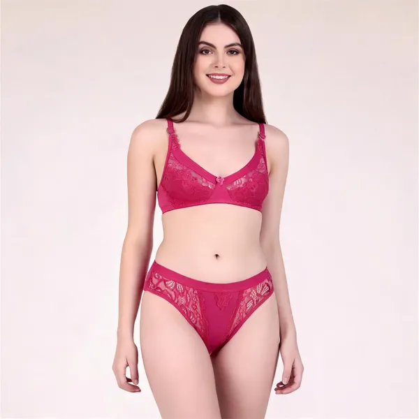 Pink_Nylon_Non-Wired_Non-Padded_Lingerie_Set_For_Women