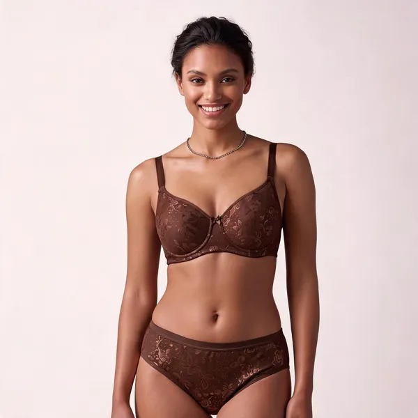 Brown_Nylon_Non-Wired_Padded_Lingerie_Set_For_Women