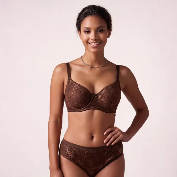 Brown_Nylon_Non-Wired_Padded_Lingerie_Set_For_Women