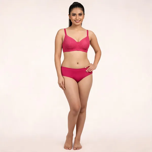Pink_Nylon_Non-Wired_Padded_Lingerie_Set_For_Women