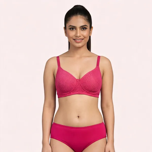 Pink_Nylon_Non-Wired_Padded_Lingerie_Set_For_Women