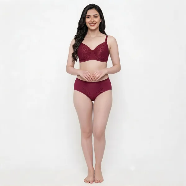 Maroon_Nylon_Non-Wired_Padded_Lingerie_Set_For_Women