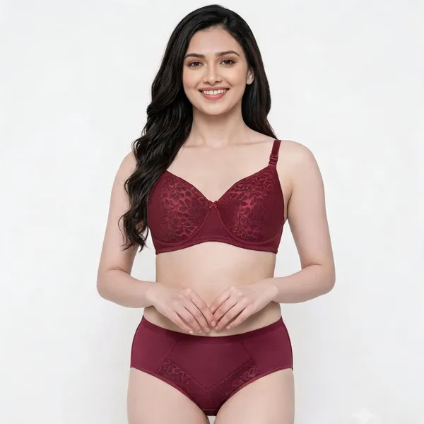 Maroon_Nylon_Non-Wired_Padded_Lingerie_Set_For_Women