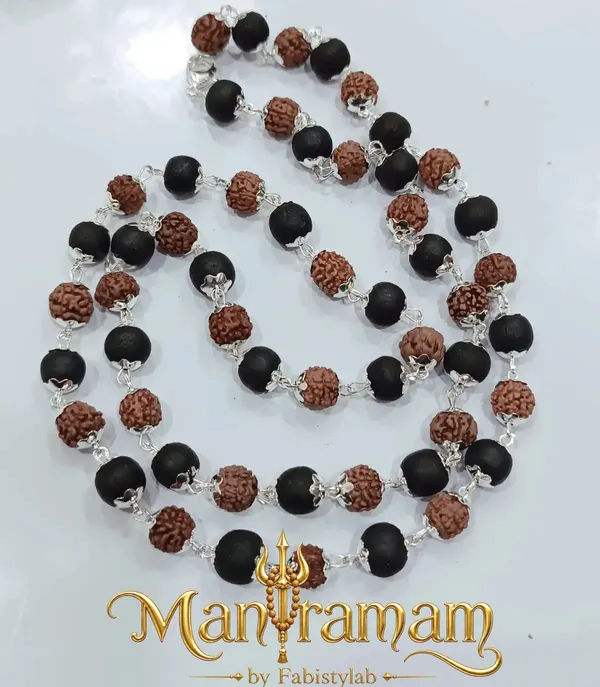 Karungali_Rudraksh_Silver_Cap_Mala_(8Mm)
