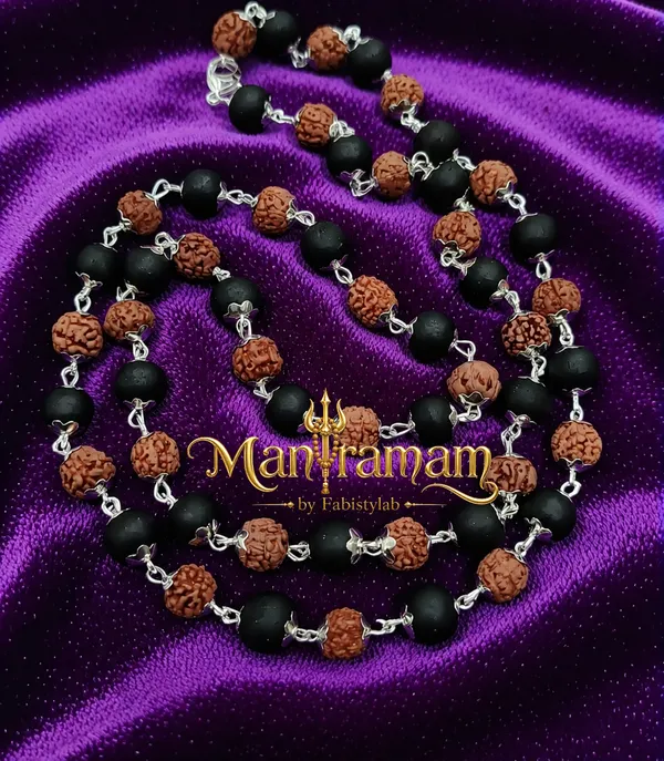 Karungali_Rudraksh_Silver_Cap_Mala_(8Mm)