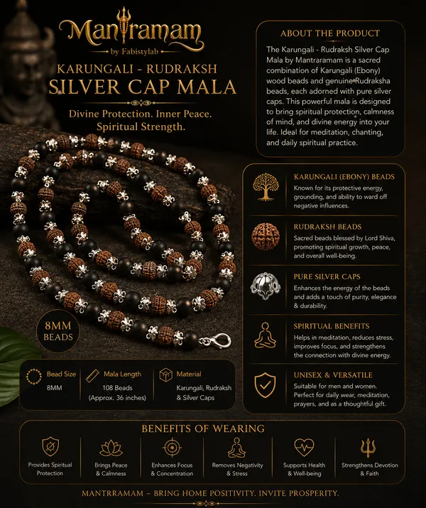 Karungali_Rudraksh_Silver_Cap_Mala_(8Mm)
