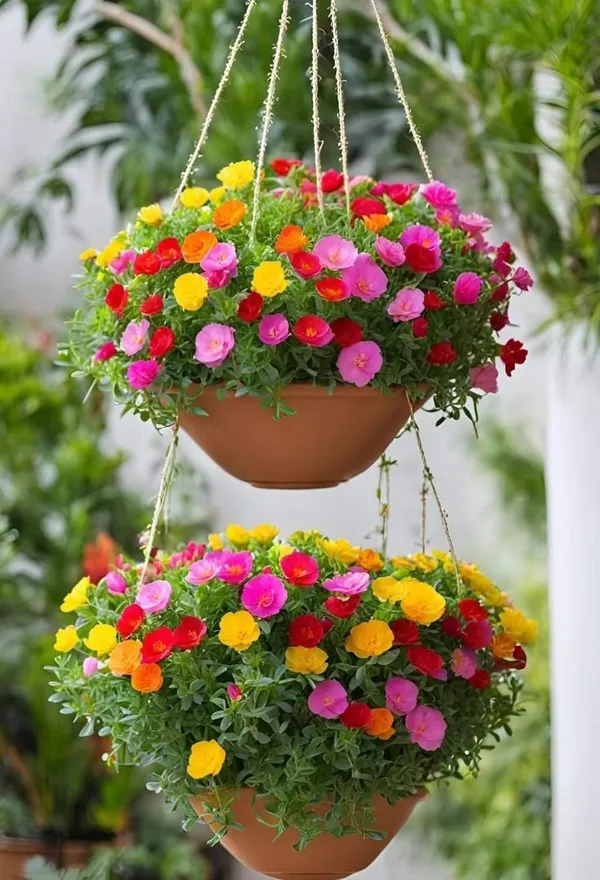 Multicolour_Flowering_Plants_in_Terracotta_Hanging_Pots