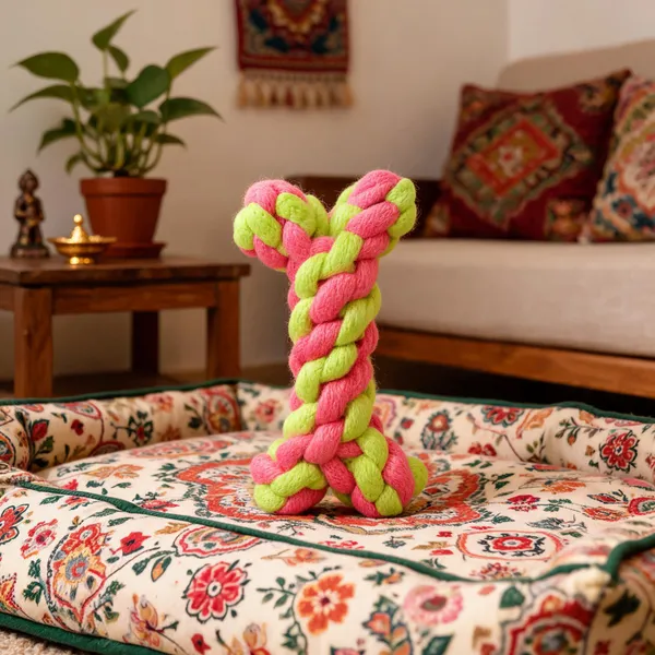 Orange_And_Green_Cotton_Braided_Bone_Rope_Dog_Toy