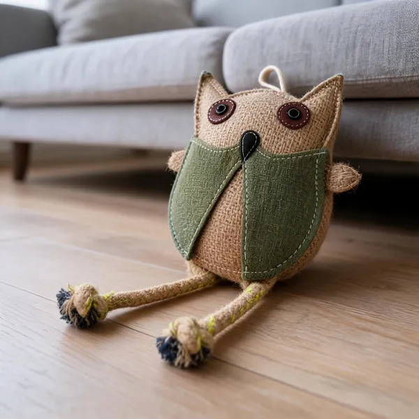 Green_Jute_Owl_Plush_Pet_Toy