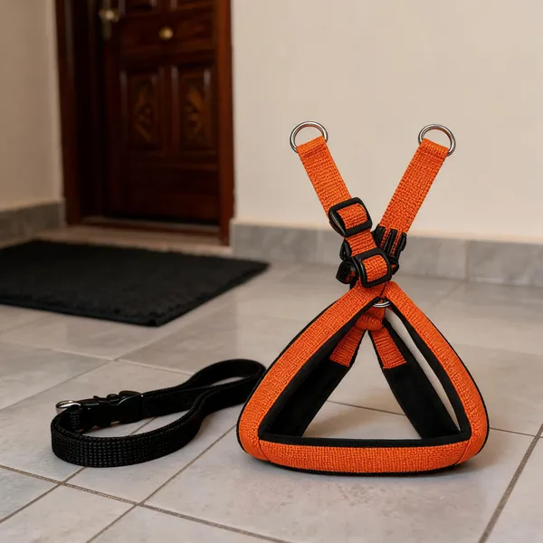 Red_Padded_Fabric_With_Metal_Rings_Adjustable_Pet_Harness