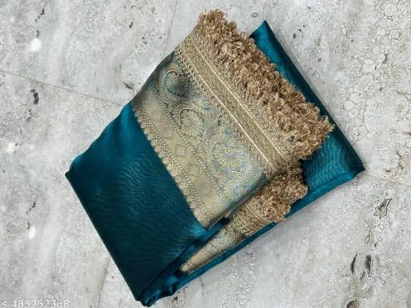 Exclusive_Collection_Maharani_Soft_Banarasi_Firozi_Color_Of_Tissue_Silk_Saree_With_Premium_Lace_Attached