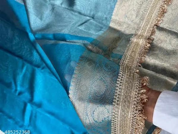 Exclusive_Collection_Maharani_Soft_Banarasi_Firozi_Color_Of_Tissue_Silk_Saree_With_Premium_Lace_Attached
