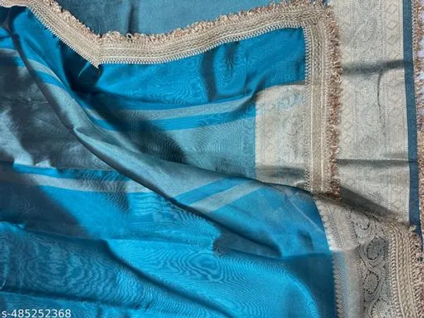 Exclusive_Collection_Maharani_Soft_Banarasi_Firozi_Color_Of_Tissue_Silk_Saree_With_Premium_Lace_Attached