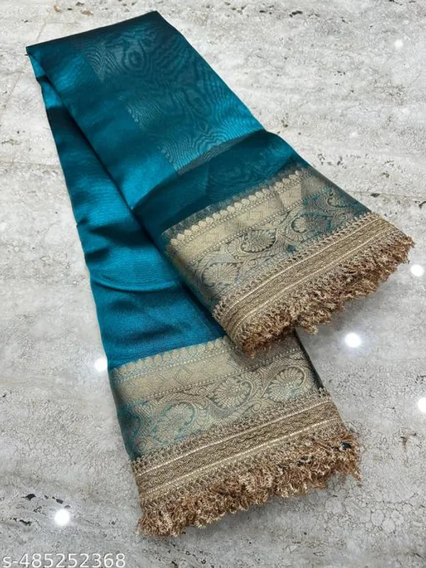 Exclusive_Collection_Maharani_Soft_Banarasi_Firozi_Color_Of_Tissue_Silk_Saree_With_Premium_Lace_Attached