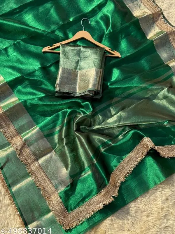 Exclusive_Collection_Maharani_Soft_Banarasi_Grass_Green_Color_Of_Tissue_Silk_Saree_With_Premium_Lace_Attached