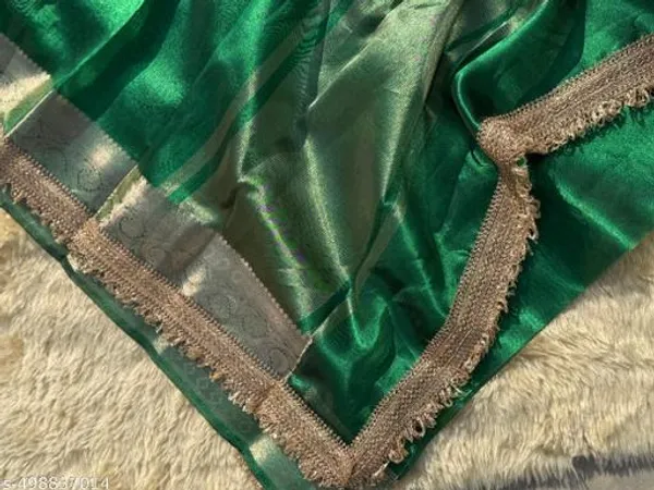 Exclusive_Collection_Maharani_Soft_Banarasi_Grass_Green_Color_Of_Tissue_Silk_Saree_With_Premium_Lace_Attached
