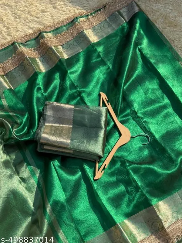 Exclusive_Collection_Maharani_Soft_Banarasi_Grass_Green_Color_Of_Tissue_Silk_Saree_With_Premium_Lace_Attached