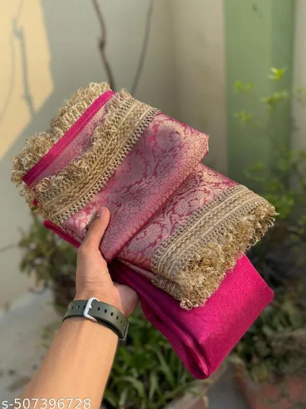 Dhoop_Chaw_Edition_Rose_Wood_Color_Of_Tissue_Silk_Saree_With_Premium_Lace_Attached