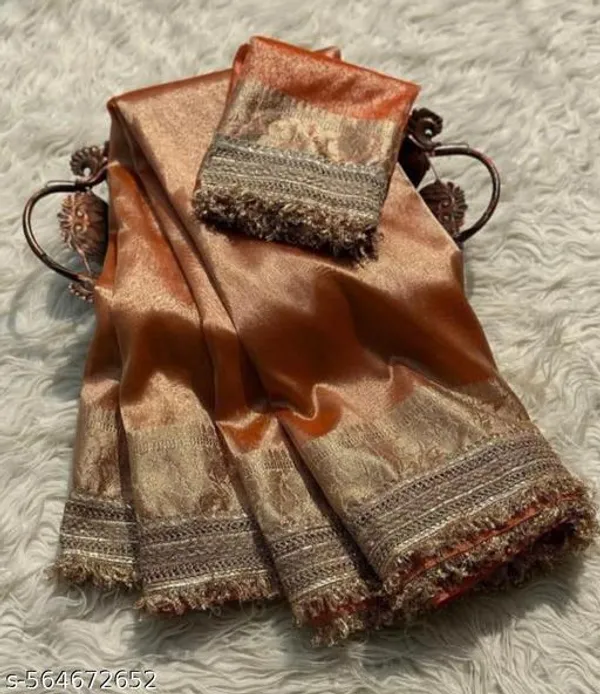Banarasi_Tissue_Silk_Saree_With_Heavy_Lace_Attached_In_Saffron