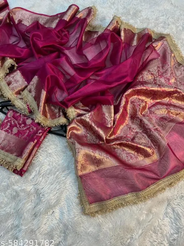 Tissue_Saundari_Vastra_Kaat_Baan_Saree_Mahrani_Collection_Razeberry_With_Double_Lace_Attached
