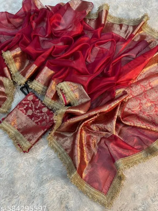 Tissue_Saundari_Vastra_Kaat_Baan_Saree_Mahrani_Collection_Carmine_Red_With_Double_Lace_Attached