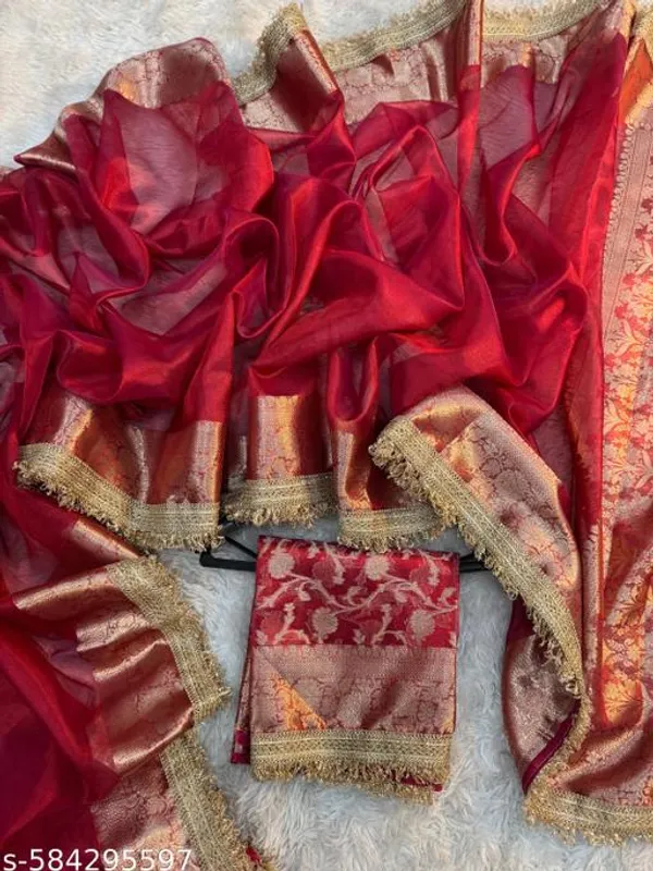 Tissue_Saundari_Vastra_Kaat_Baan_Saree_Mahrani_Collection_Carmine_Red_With_Double_Lace_Attached