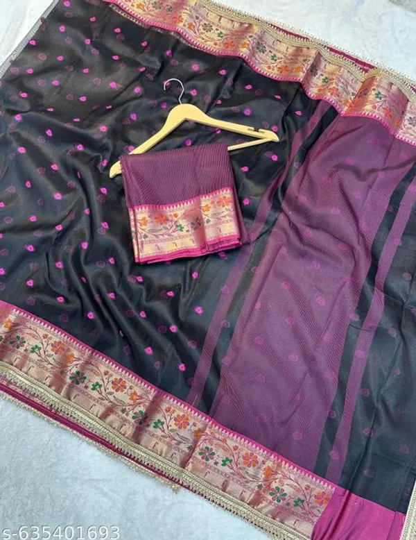 Ruhani_Tissue_Paithani_Saree_Floral_Meena_Border_With_Lace_Attached_Black