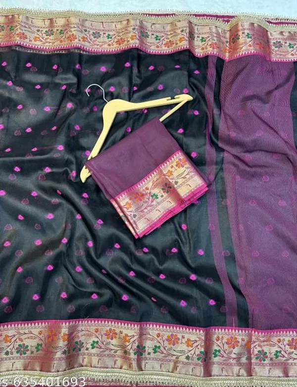 Ruhani_Tissue_Paithani_Saree_Floral_Meena_Border_With_Lace_Attached_Black