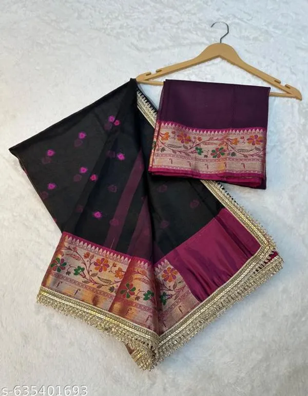 Ruhani_Tissue_Paithani_Saree_Floral_Meena_Border_With_Lace_Attached_Black