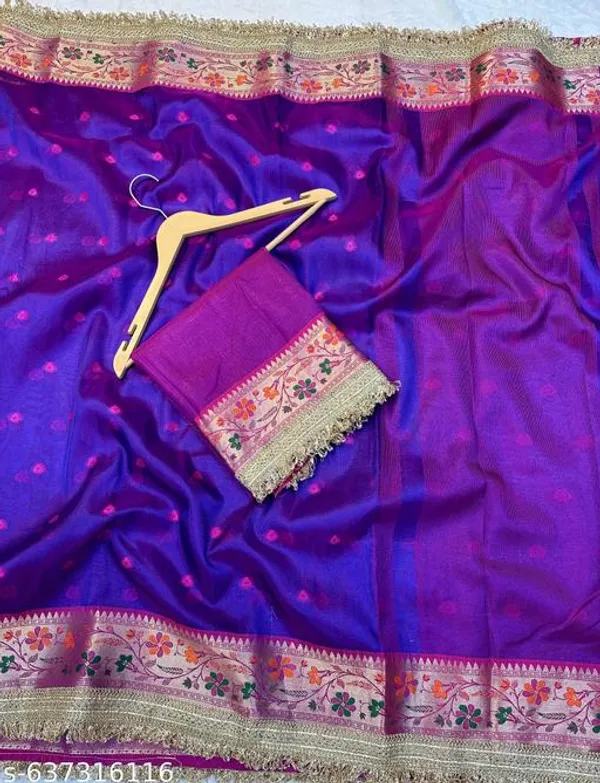 Ruhani_Tissue_Paithani_Saree_Floral_Meena_Border_With_Double_Lace_Attached_Royal_Blue