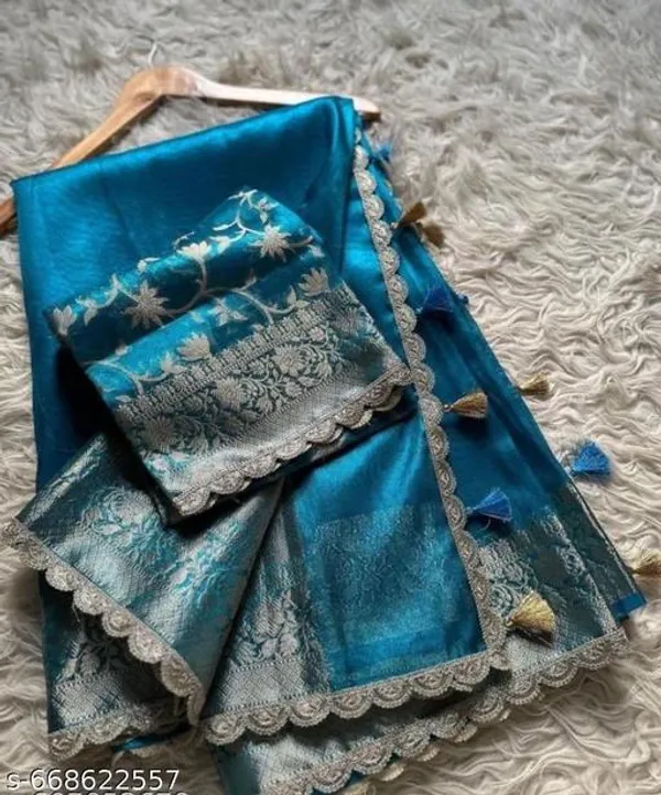 Tissue_Saundari_Vastra_Phool_Kaat_Baan_Saree_Mahrani_Collection_Firozi_With_Double_Lace_Attached