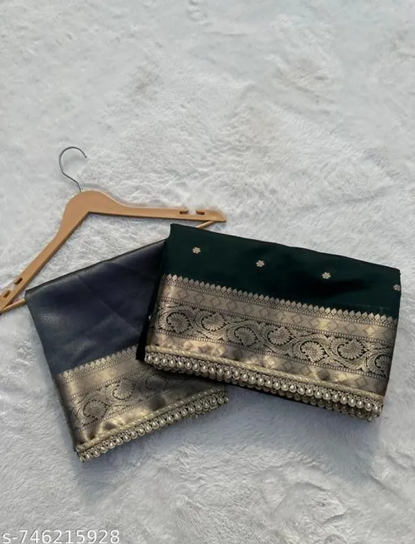 Soft_Silk_Mohmaya_Maharani_Bottle_Green_Saree_Booty_With_Moti_Lace_Attached