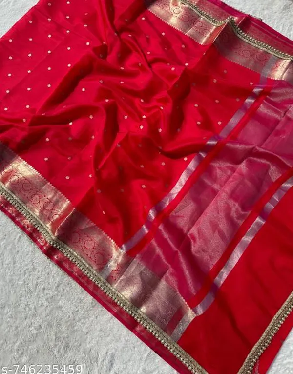 Soft_Silk_Mohmaya_Maharani_Red_Saree_Booty_With_Moti_Lace_Attached