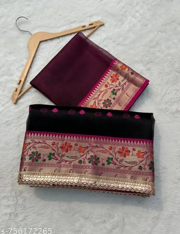 Tissue_Ruhaani_Meena_Border_With_Meena_Booty_In_Black_With_Single_Lace_Attached