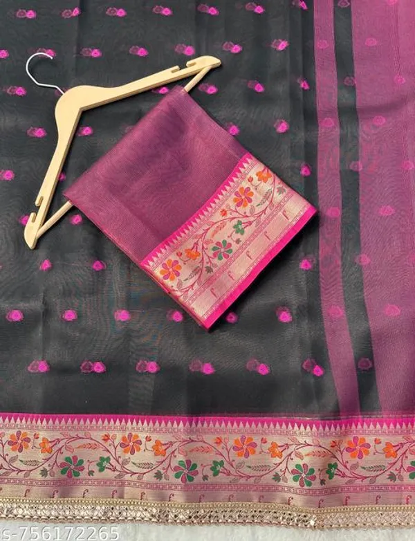 Tissue_Ruhaani_Meena_Border_With_Meena_Booty_In_Black_With_Single_Lace_Attached