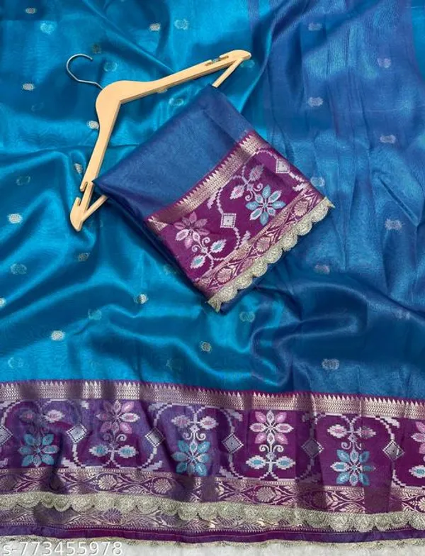 Tissue_Meena_Skirt_Border_Saree_Dyed_In_Firozi_Color_With_Wavy_Lace_Attached