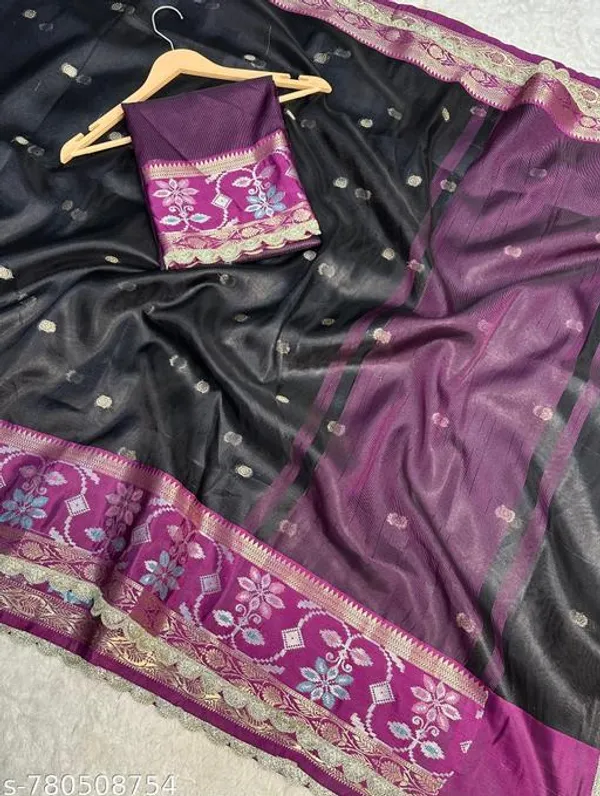 Tissue_Meena_Skirt_Border_Saree_Dyed_In_Black_Color_With_Wavy_Lace_Attached