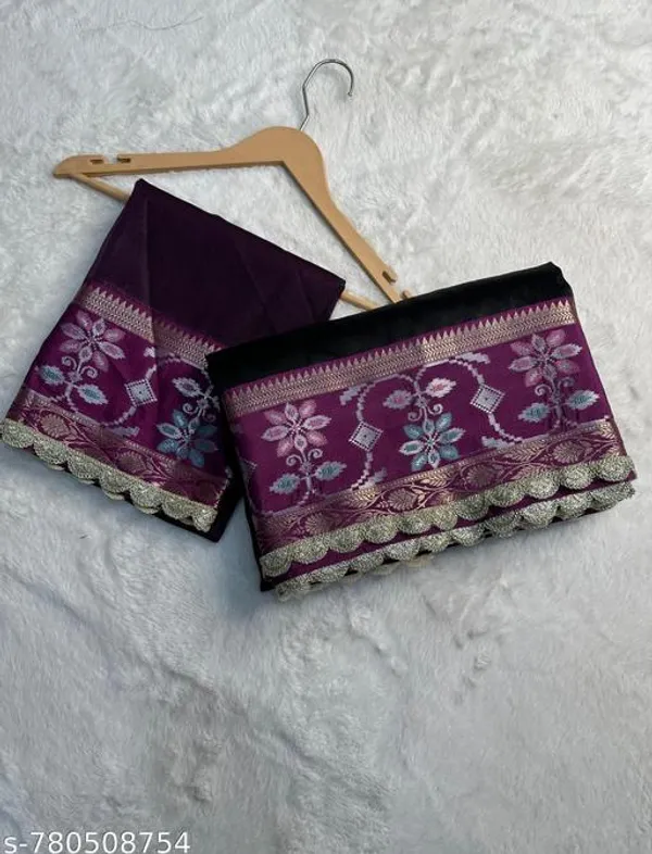 Tissue_Meena_Skirt_Border_Saree_Dyed_In_Black_Color_With_Wavy_Lace_Attached
