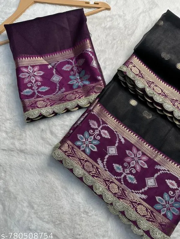Tissue_Meena_Skirt_Border_Saree_Dyed_In_Black_Color_With_Wavy_Lace_Attached