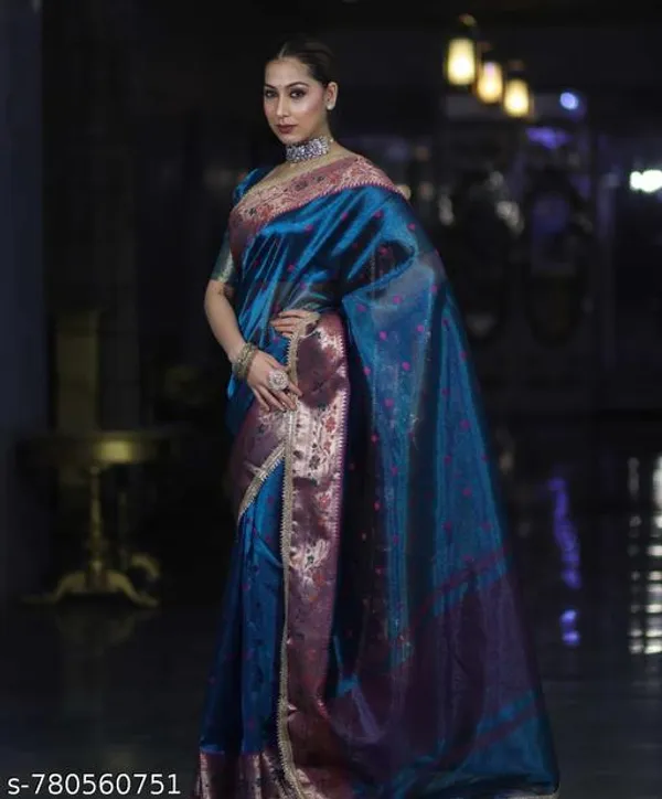 Ruhani_Tissue_Paithani_Saree_Floral_Meena_Border_With_Choch_Lace_Attached_Firozi