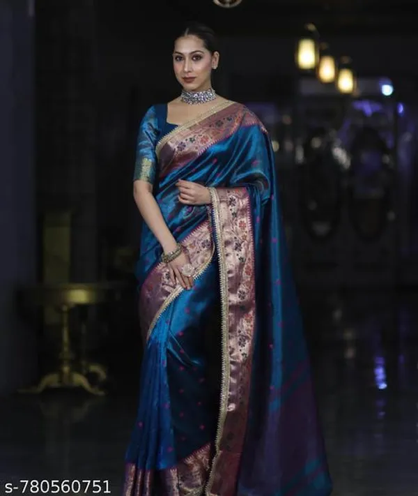 Ruhani_Tissue_Paithani_Saree_Floral_Meena_Border_With_Choch_Lace_Attached_Firozi